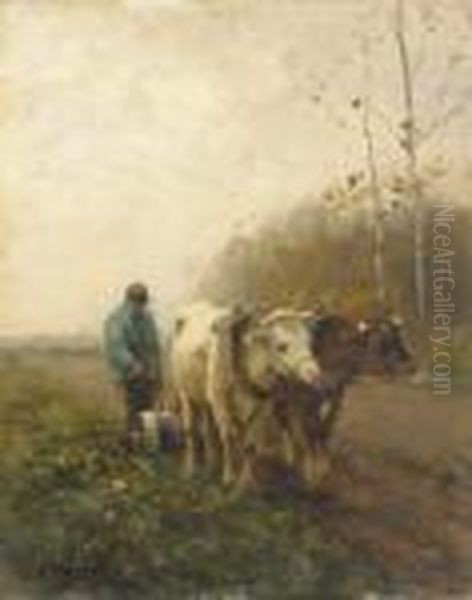 Ploughing A Field Oil Painting by Anton Mauve