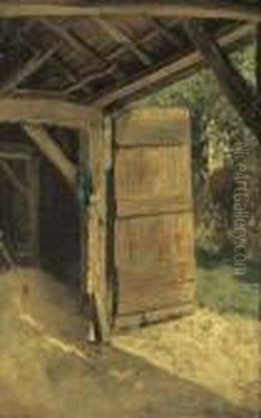 De Staldeur: A Sunny Farmyard Oil Painting by Anton Mauve