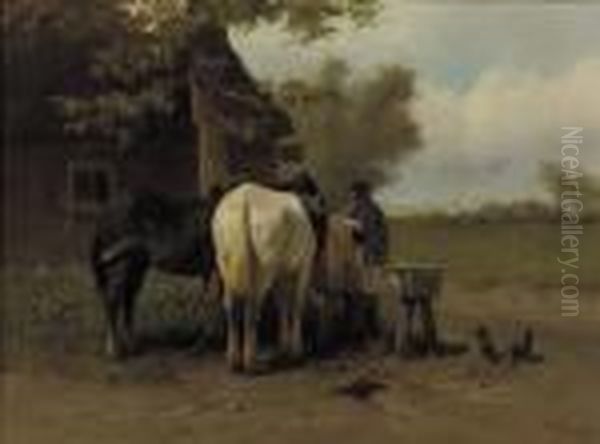 Paarden Van Den Stal Oil Painting by Anton Mauve