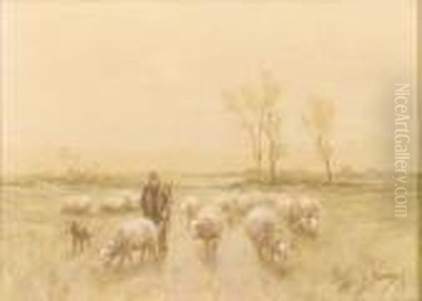 A Shepherd And Flock Heading Home Oil Painting by Anton Mauve