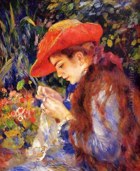 Mademoiselle Marie-Therese Durand-Ruel Sewing Oil Painting by Pierre Auguste Renoir