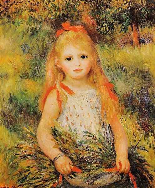 Little Girl With A Spray Of Flowers Oil Painting by Pierre Auguste Renoir