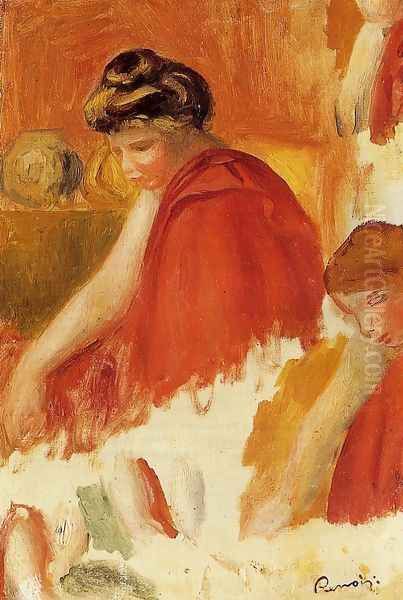 Two Women In Red Robes Oil Painting by Pierre Auguste Renoir