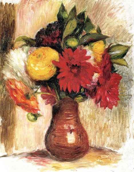 Bouquet Of Flowers In An Earthenware Pitcher Oil Painting by Pierre Auguste Renoir