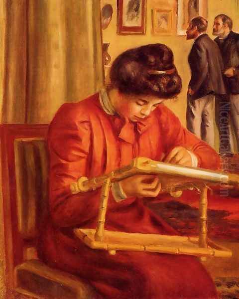 Christine Lerolle Embroidering Oil Painting by Pierre Auguste Renoir