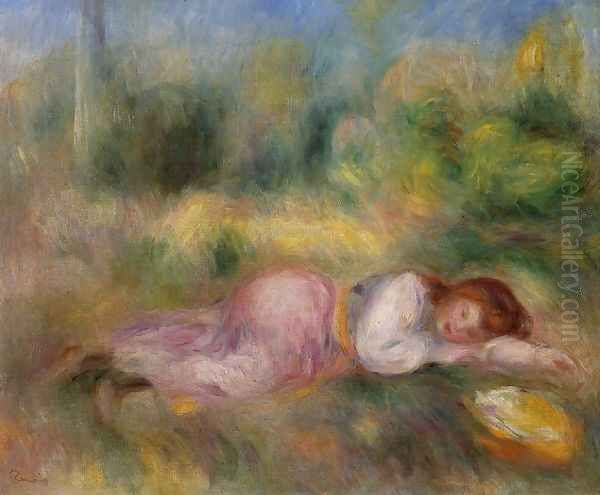 Girl Streched Out On The Grass Oil Painting by Pierre Auguste Renoir