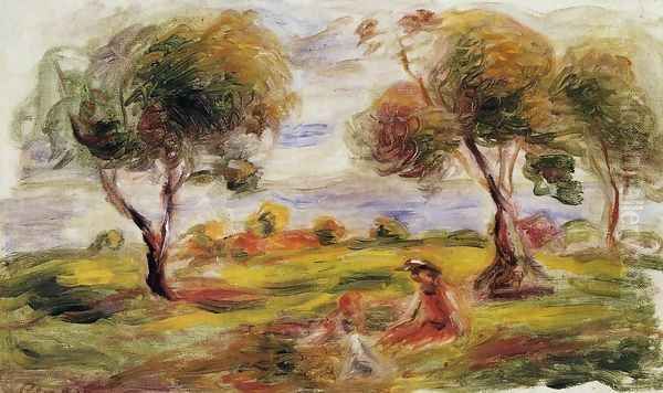 Landscape With Figures At Cagnes Oil Painting by Pierre Auguste Renoir