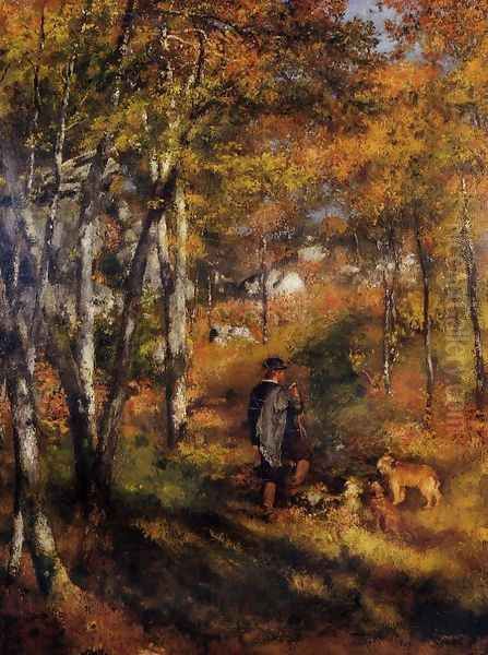 The Painter Jules Le Coeur Walking His Dogs In The Forest Of Fontainebleau Oil Painting by Pierre Auguste Renoir