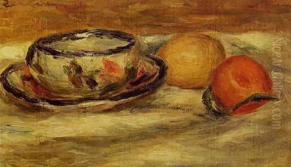 Cup Lemon And Tomato Oil Painting by Pierre Auguste Renoir