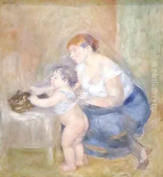 Mother and Child Oil Painting by Pierre Auguste Renoir