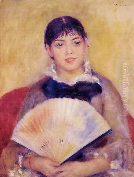 Girl With A Fan Aka Alphonsine Fournaise Oil Painting by Pierre Auguste Renoir