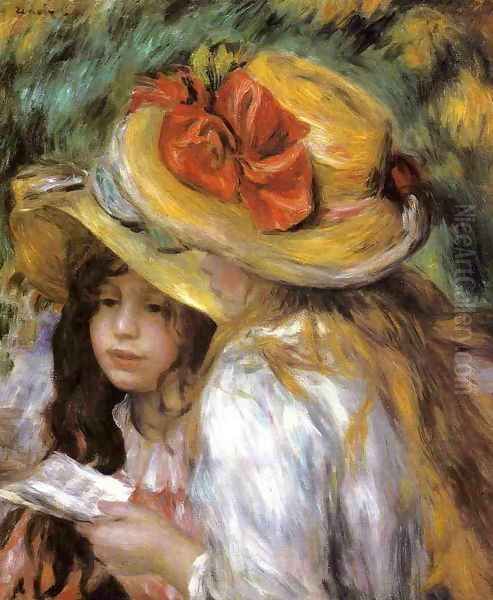 Two Young Girls Reading Oil Painting by Pierre Auguste Renoir