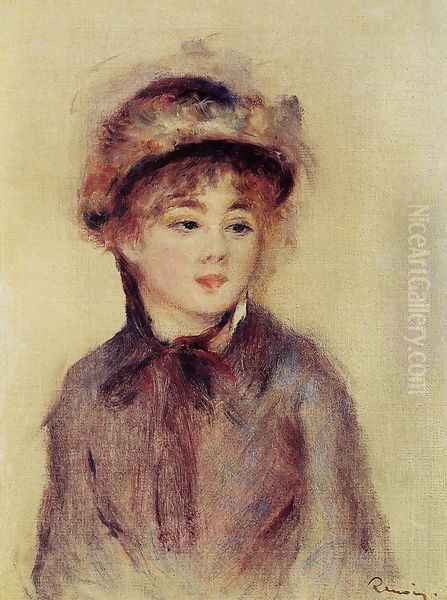 Bust Of A Woman Wearing A Hat Oil Painting by Pierre Auguste Renoir