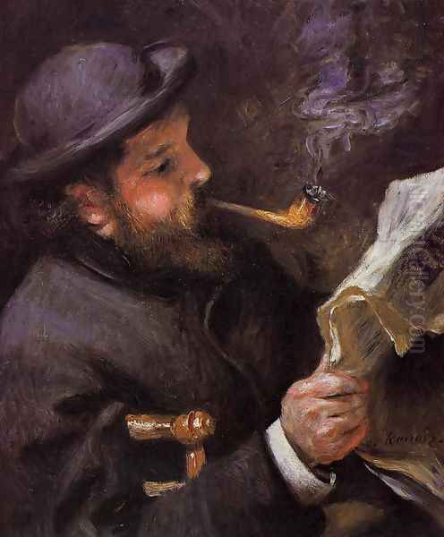 Claude Monet Reading A Newspaper Oil Painting by Pierre Auguste Renoir