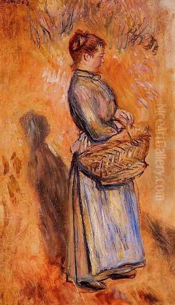 Peasant Woman Standing In A Landscape Oil Painting by Pierre Auguste Renoir