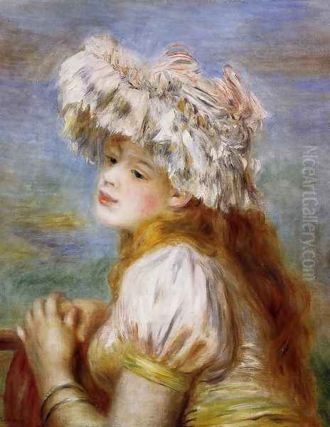 Girl In A Lace Hat Oil Painting by Pierre Auguste Renoir