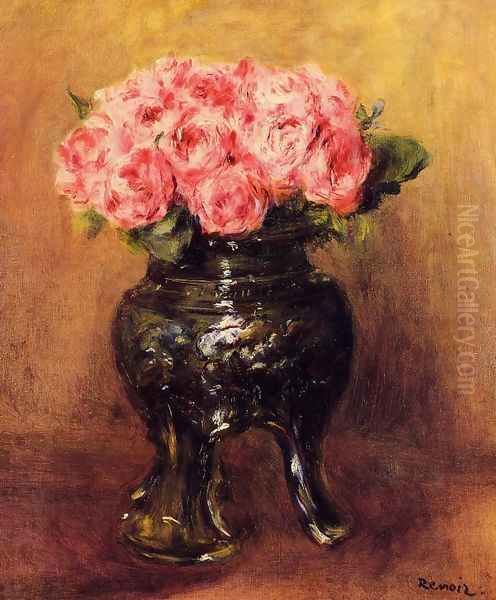 Roses In A China Vase Oil Painting by Pierre Auguste Renoir