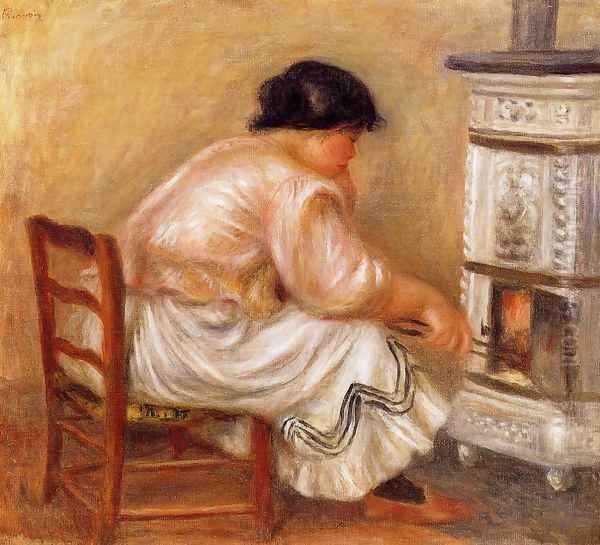 Woman Stoking A Stove Oil Painting by Pierre Auguste Renoir