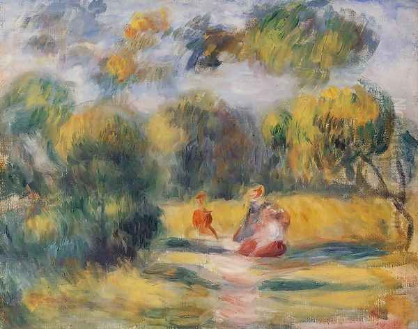 Figures In A Landscape Oil Painting by Pierre Auguste Renoir