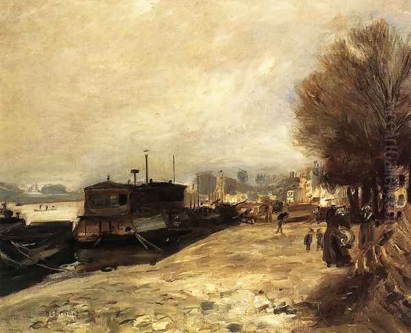 Laundry Boat By The Banks Of The Seine Near Paris Oil Painting by Pierre Auguste Renoir