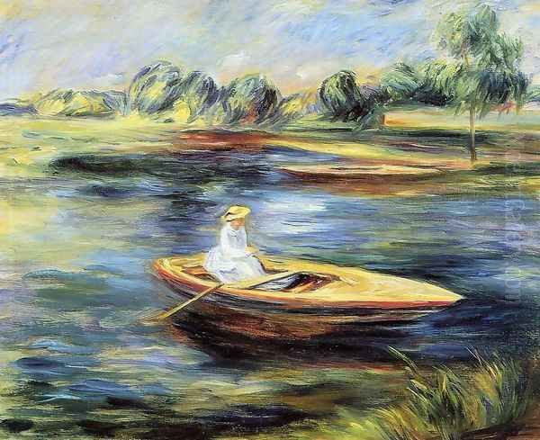 Young Woman Seated In A Rowboat Oil Painting by Pierre Auguste Renoir