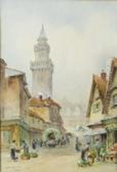 Continental Street Scene Oil Painting by William Bingham McGuinness