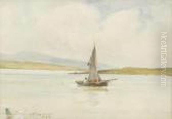 Fishing Boat And Figure In A Bay Oil Painting by William Bingham McGuinness