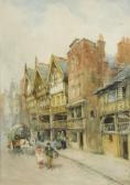 Continental Street With Figures Oil Painting by William Bingham McGuinness