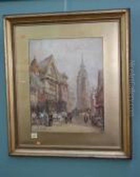 A Crowded Continental Street Scene Oil Painting by William Bingham McGuinness