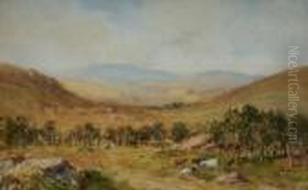 Cattle Grazing In A Valley Pasture Oil Painting by William Bingham McGuinness