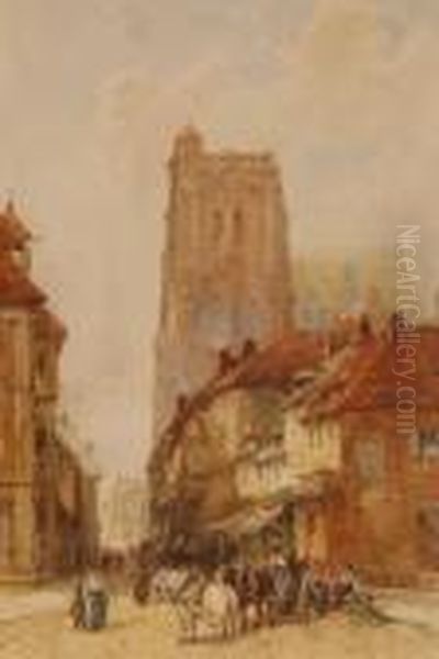 Flemish Street Scene With Figures Oil Painting by William Bingham McGuinness