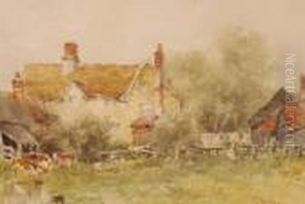 Cattle Near Old Farm Cottages Oil Painting by William Bingham McGuinness