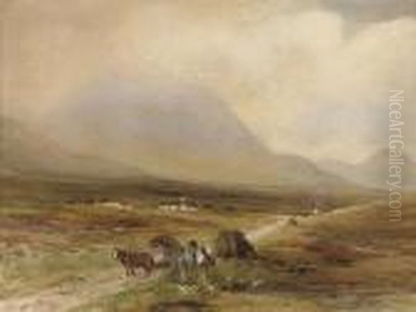 Collecting Turf On A Donegal Moorland Oil Painting by William Bingham McGuinness