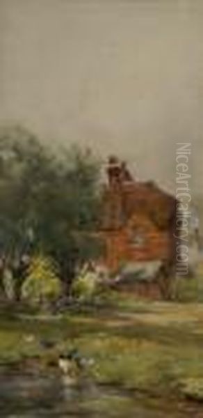 Cottage By Trees And A Pond Oil Painting by William Bingham McGuinness