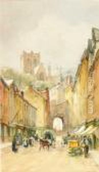 Market Day In A Cathedral Town Oil Painting by William Bingham McGuinness