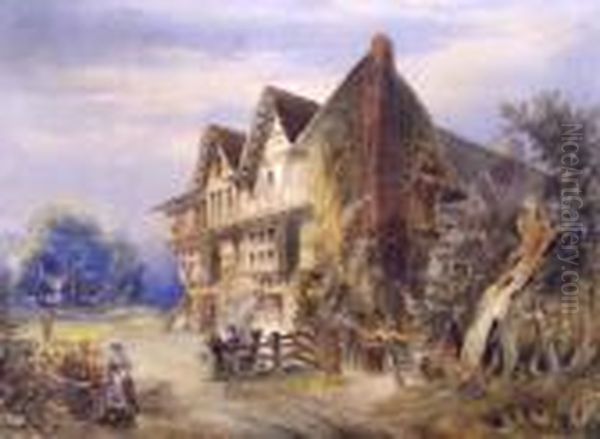 Continental Country House With Figures Oil Painting by William Bingham McGuinness