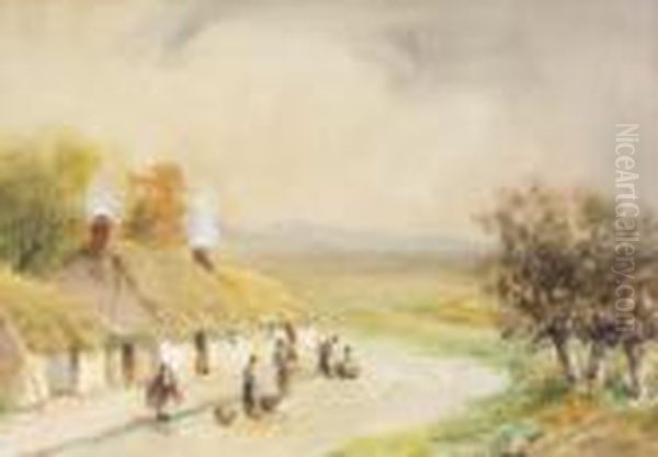 Figures Outside A Cottage Oil Painting by William Bingham McGuinness