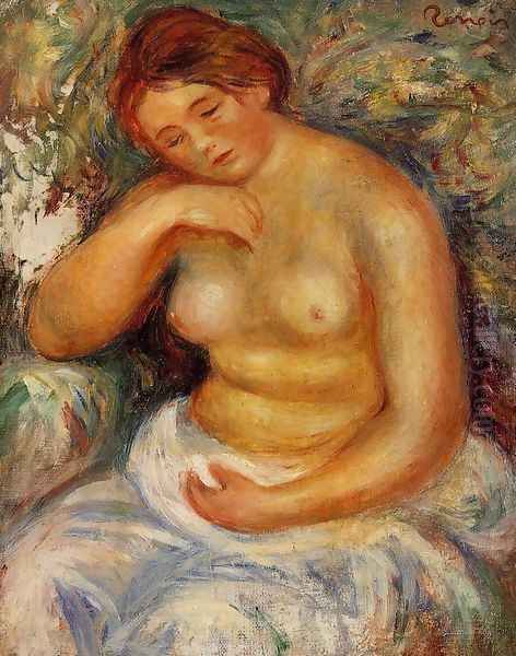 Seated Nude With A Bouquet Oil Painting by Pierre Auguste Renoir