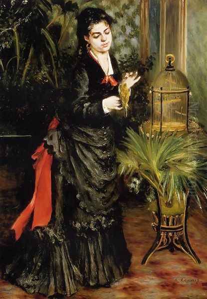 Woman with a Parrot (Henriette Darras) Oil Painting by Pierre Auguste Renoir