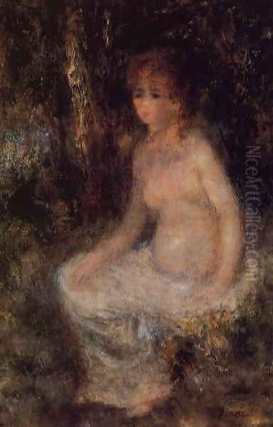 Nude Sitting In The Forest Oil Painting by Pierre Auguste Renoir