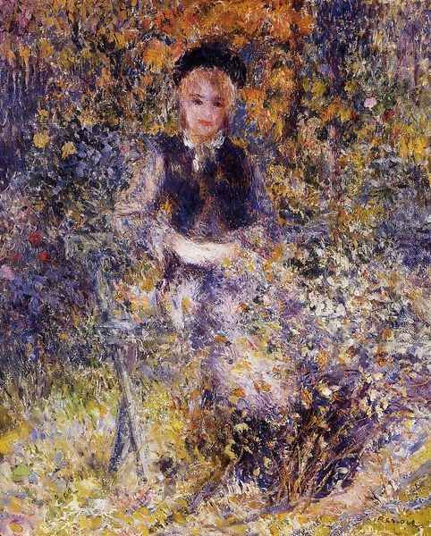 Young Woman On A Bench Oil Painting by Pierre Auguste Renoir