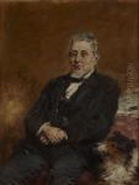 Half Length Portrait Of Baillie Duncan Macdonald And His Dog Oil Painting by William McTaggart