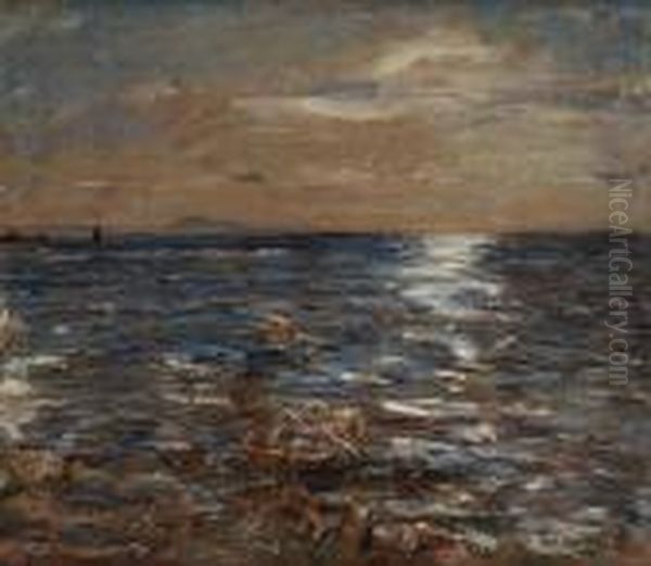 Fishing From The Rocks, Port Seton Oil Painting by William McTaggart