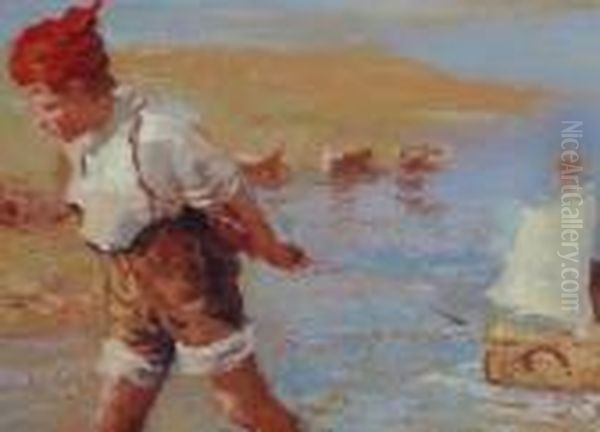 Spielende Kinder Am Ufer Oil Painting by William McTaggart