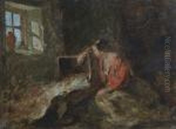 Mother And Child - A Sketch (1860's) Oil Painting by William McTaggart