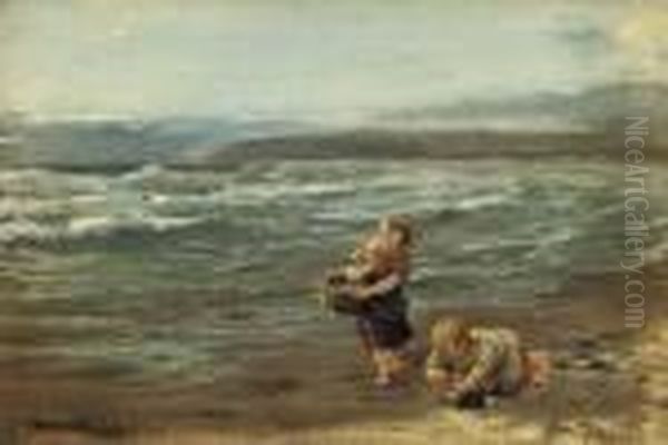 Children On The Shore Oil Painting by William McTaggart