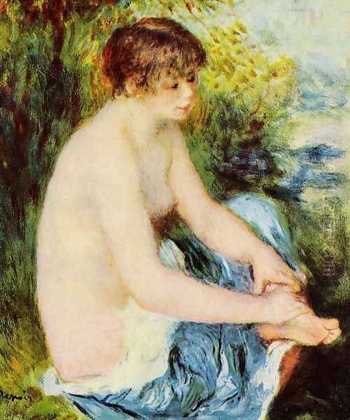 Small Nude In Blue Oil Painting by Pierre Auguste Renoir