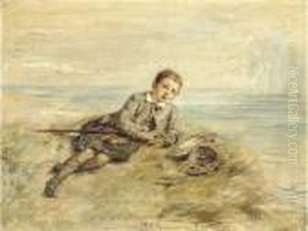 Boy By Seashore Oil Painting by William McTaggart