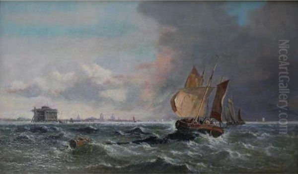 Mackerel Boats Under Weigh Off Calais Oil Painting by Arthur Joseph Meadows