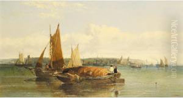 Fishing Boats Off Greenwich Oil Painting by Arthur Joseph Meadows